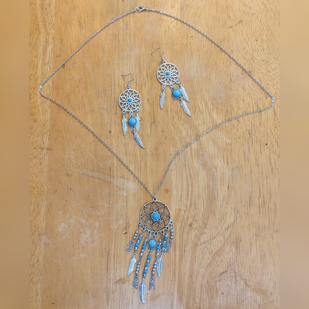 New Bohemian Western Style Synthetic Turquoise Necklaces And Earrings, T2B1B